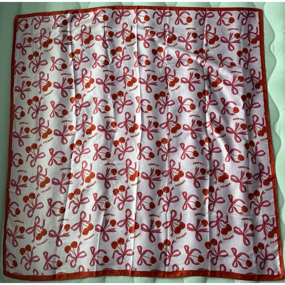 Steve Madden Square Scarf 34.5" x 34.5" Pink & Red Cherry Pattern